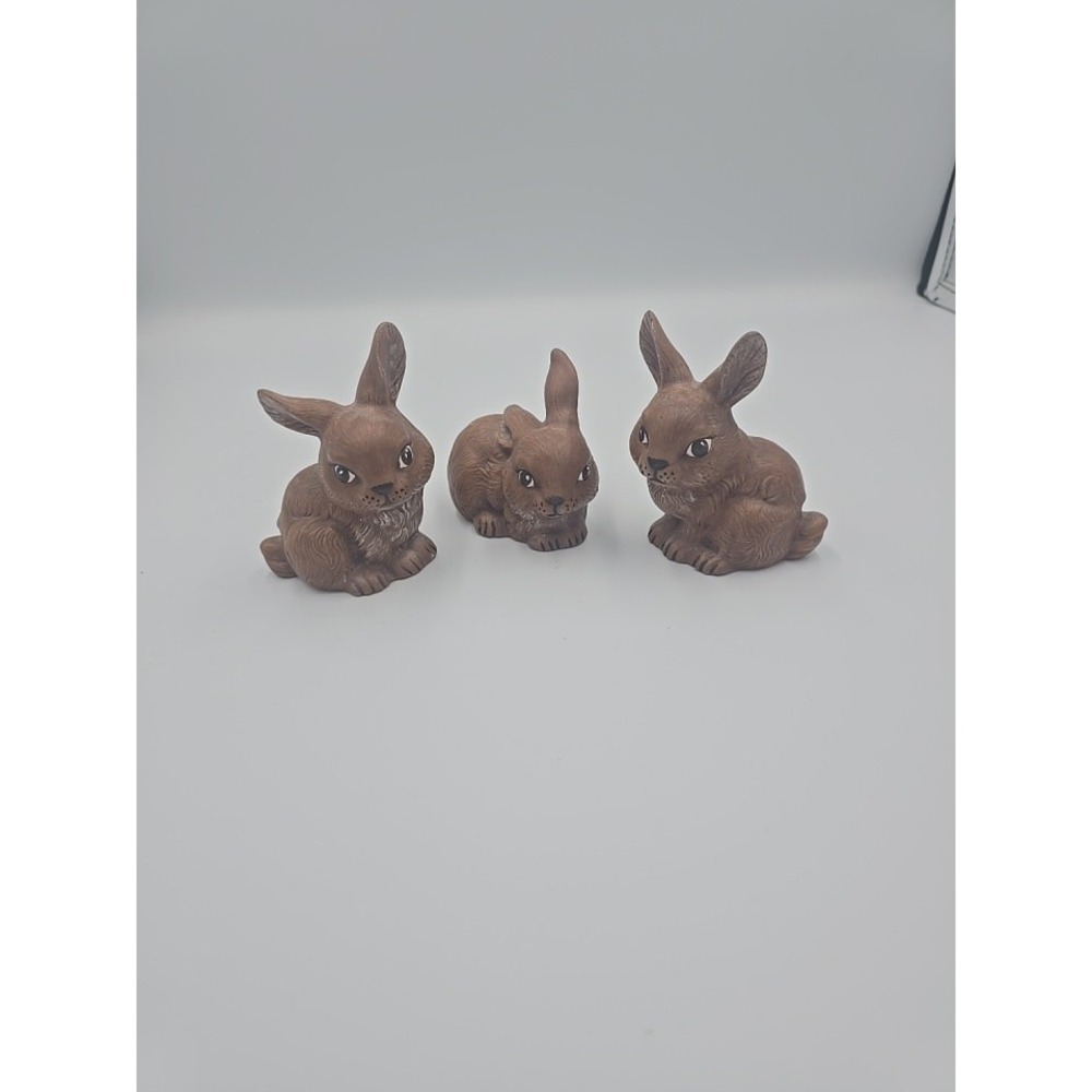 VTG Homco 3 Brown‎ Porcelain 3 Inch Bunnies Thailand
